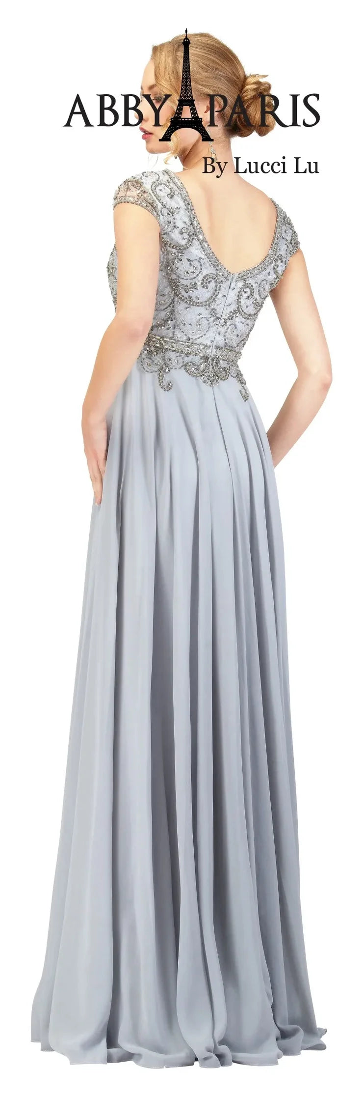 Look sophisticated and elegant at your next formal event with the Abby Paris 95091 A-Line Gown. Crafted from beautiful chiffon fabric, this knee-length dress features an embellished bodice and short sleeves for a polished look. Enjoy superior comfort and a flattering fit at your MOB or formal event.