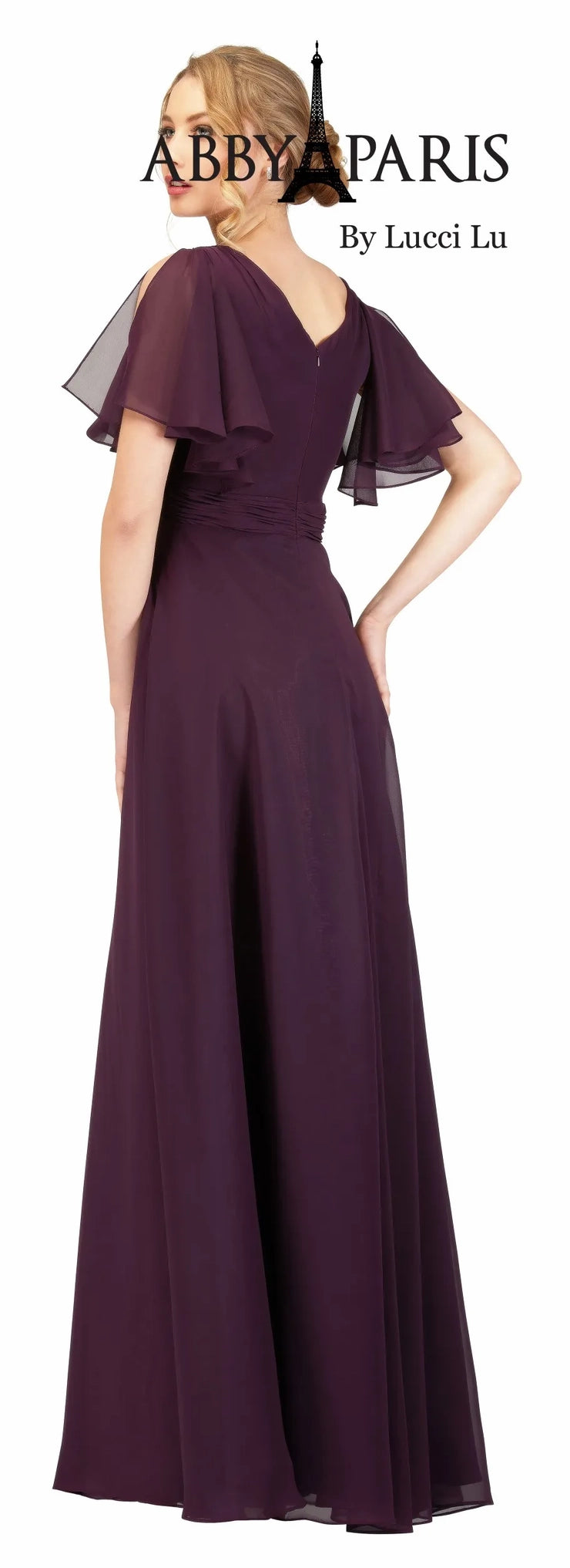 Make a statement in Abby Paris 96059 A-Line Sheer Chiffon V-Neck Drape Sleeves Plus Size MOB Formal Gown. This sophisticated gown features a chiffon overlay with sheer draped sleeves and a v-neck silhouette. Perfect for formal occasions, this timeless design gives a unique look.