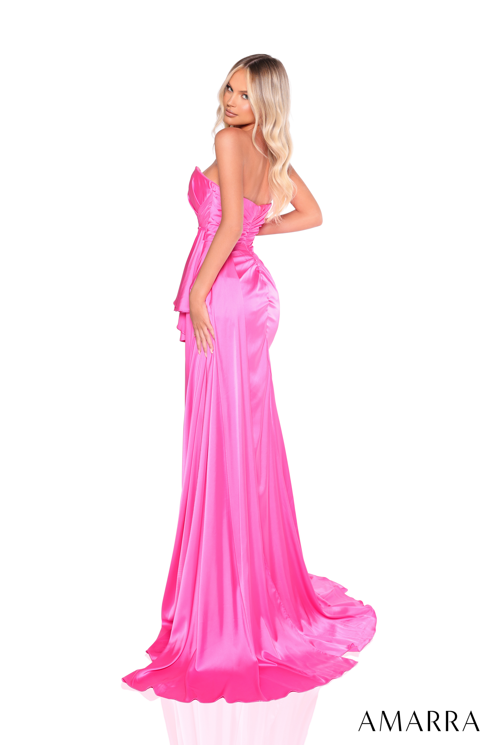 Amarra 88206 satin evening gown sweetheart neckline ruched side drape