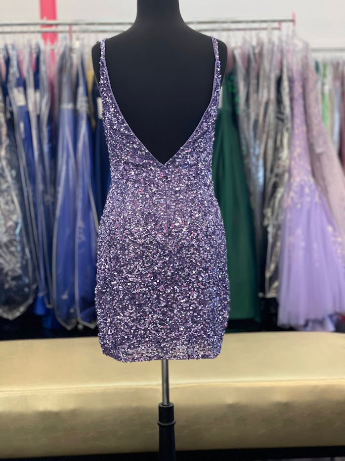 Amarra 87452 Short Fitted Sequin Homecoming Dress Formal V Neck Cocktail Dress  Live out your dreams and feel like an elegant goddess in this sequin dress. AMARRA 87452 is a fitted beauty that’s sure to hug your curves like an absolute dream. The sensual deep v-neckline provides the right amount of support and comfort as you dance the night away.