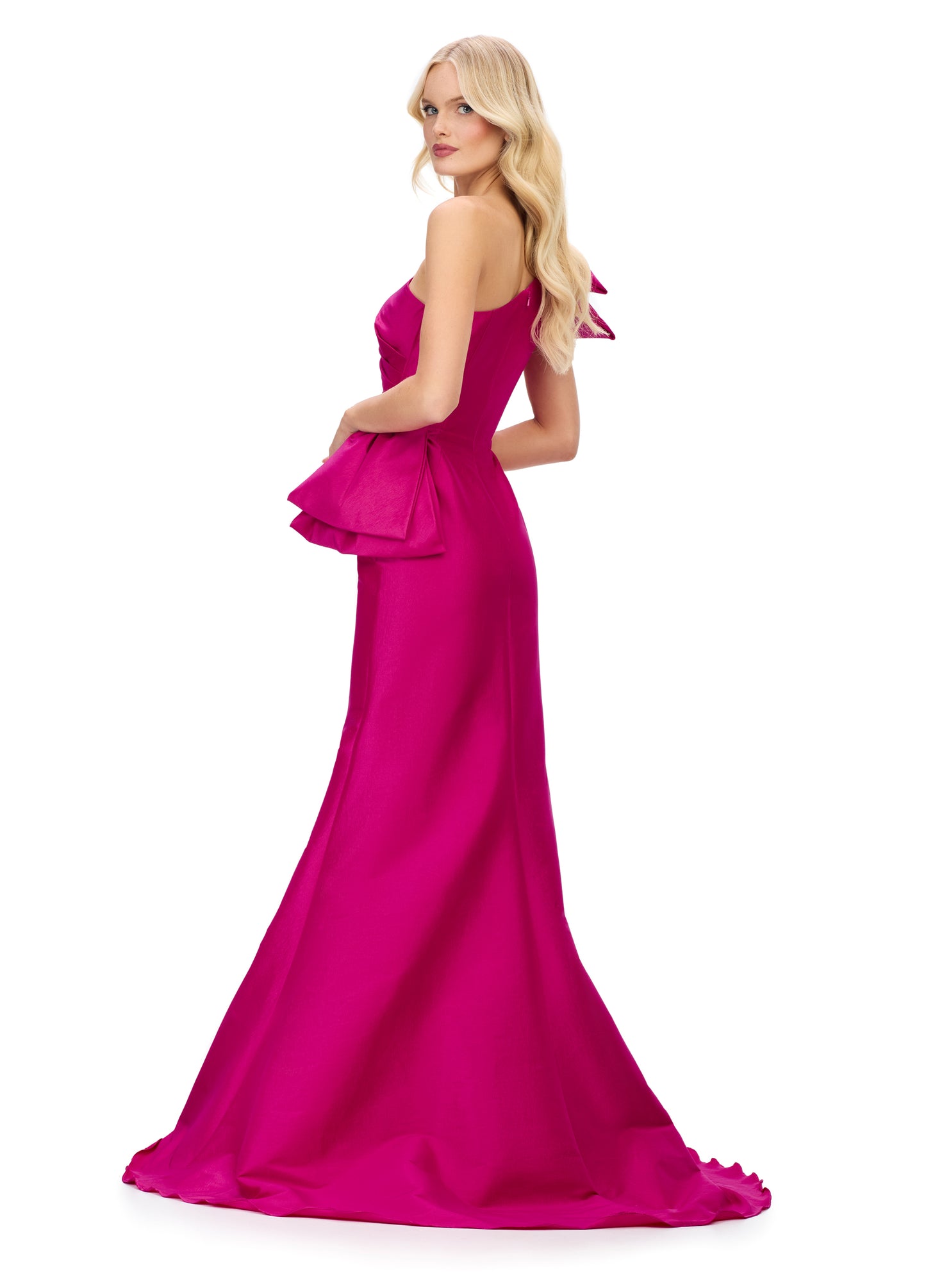 Ashley Lauren 11722 One Shoulder Evening Gown Taffeta Fit and Flare Ruching