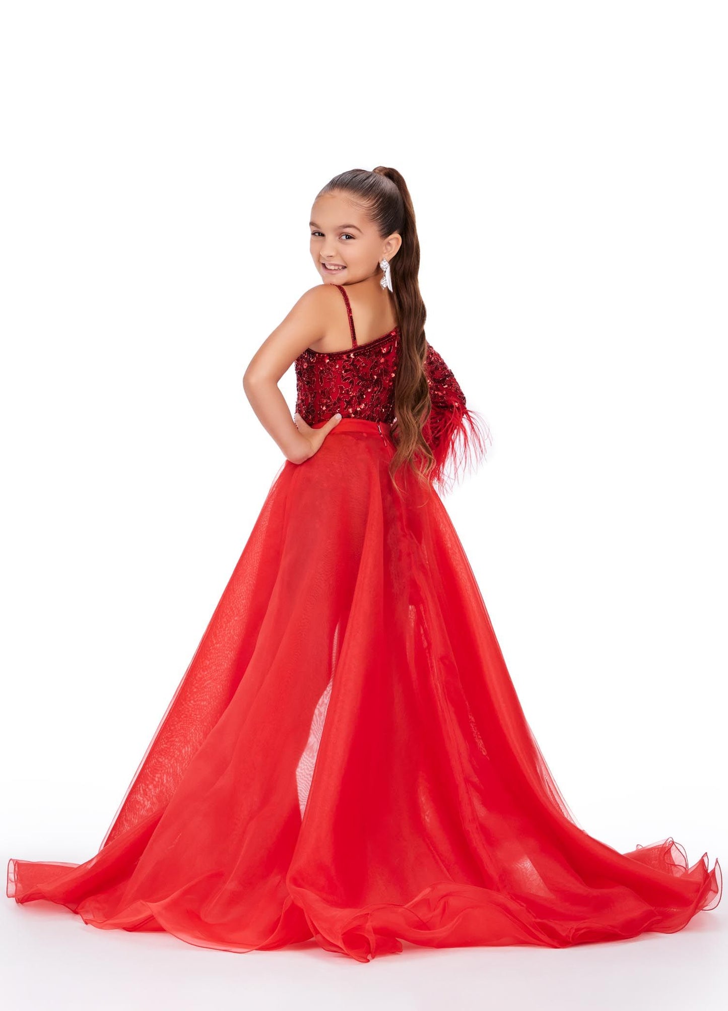 Ashley Lauren Kids 8067 Size 4, 6, 10 Red girls Organza Overskirt with Wire Hem Fun Fashion Pageant Girls