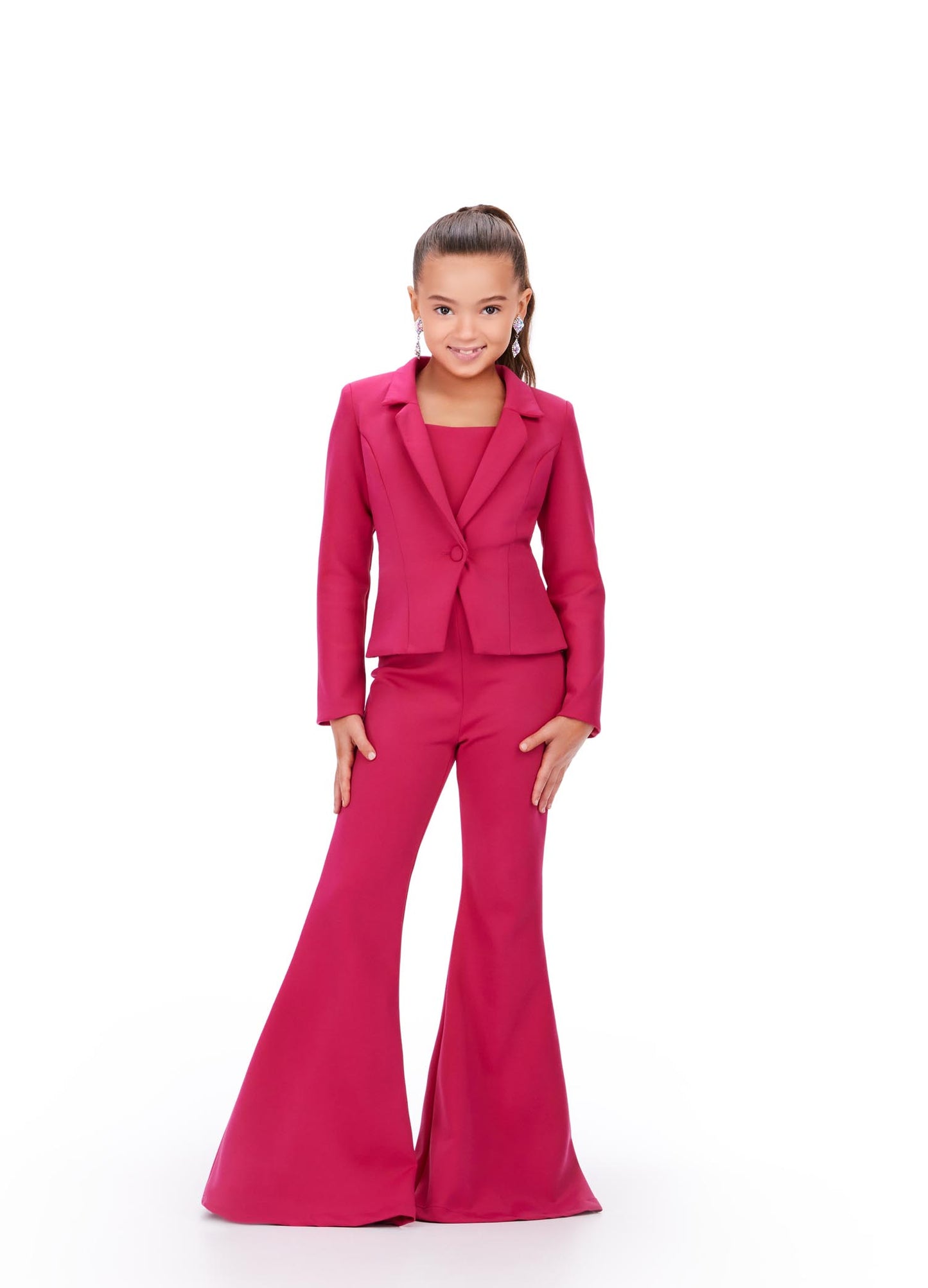 Ashley Lauren Kids 8206 Girls Long Sleeve Scuba Bell Bottom Pageant Jumpsuit Interview