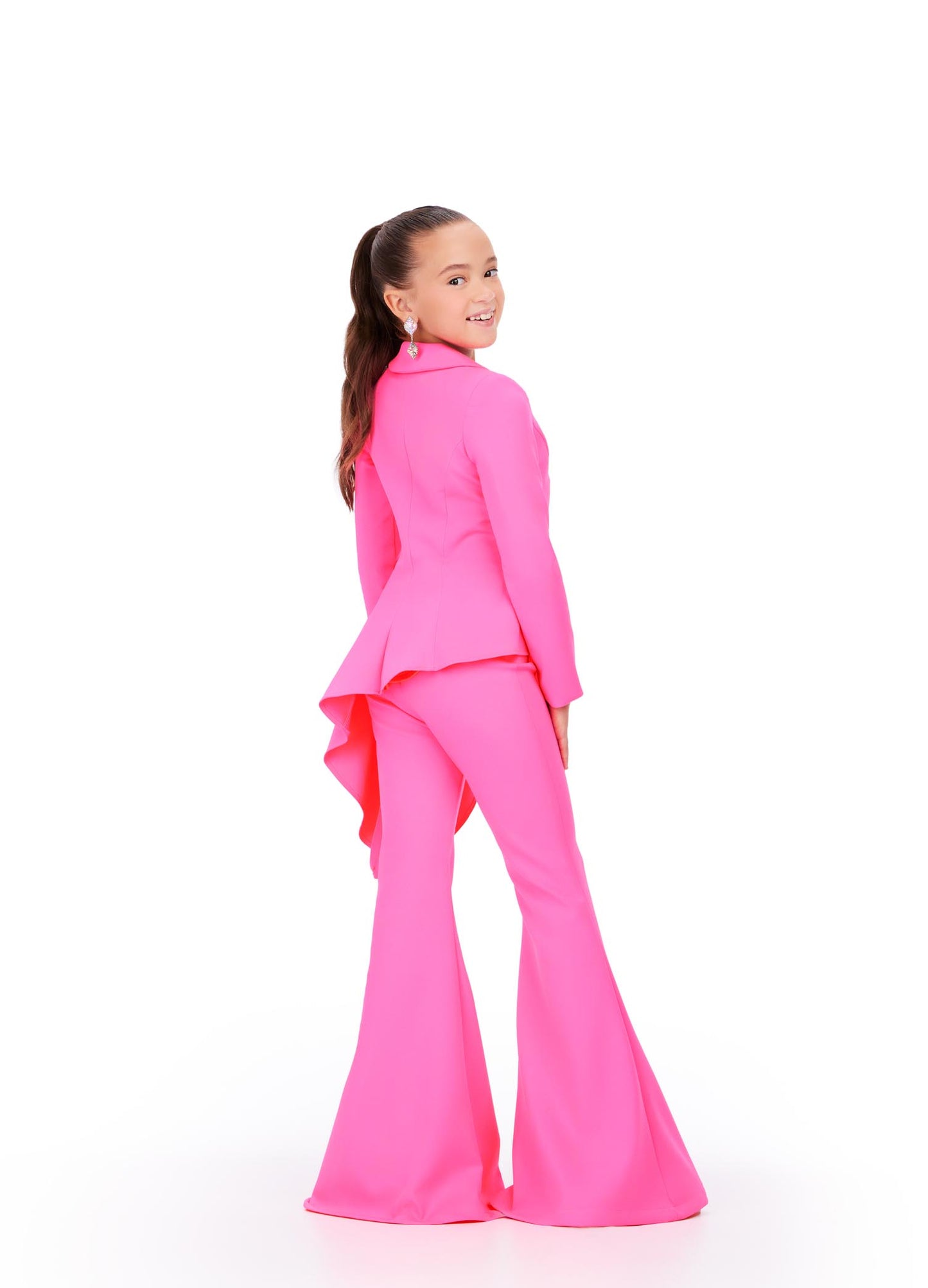 Ashley Lauren Kids 8207 Girls Long Sleeve Two Piece Scuba Jumpsuit Pageant Interview Wear