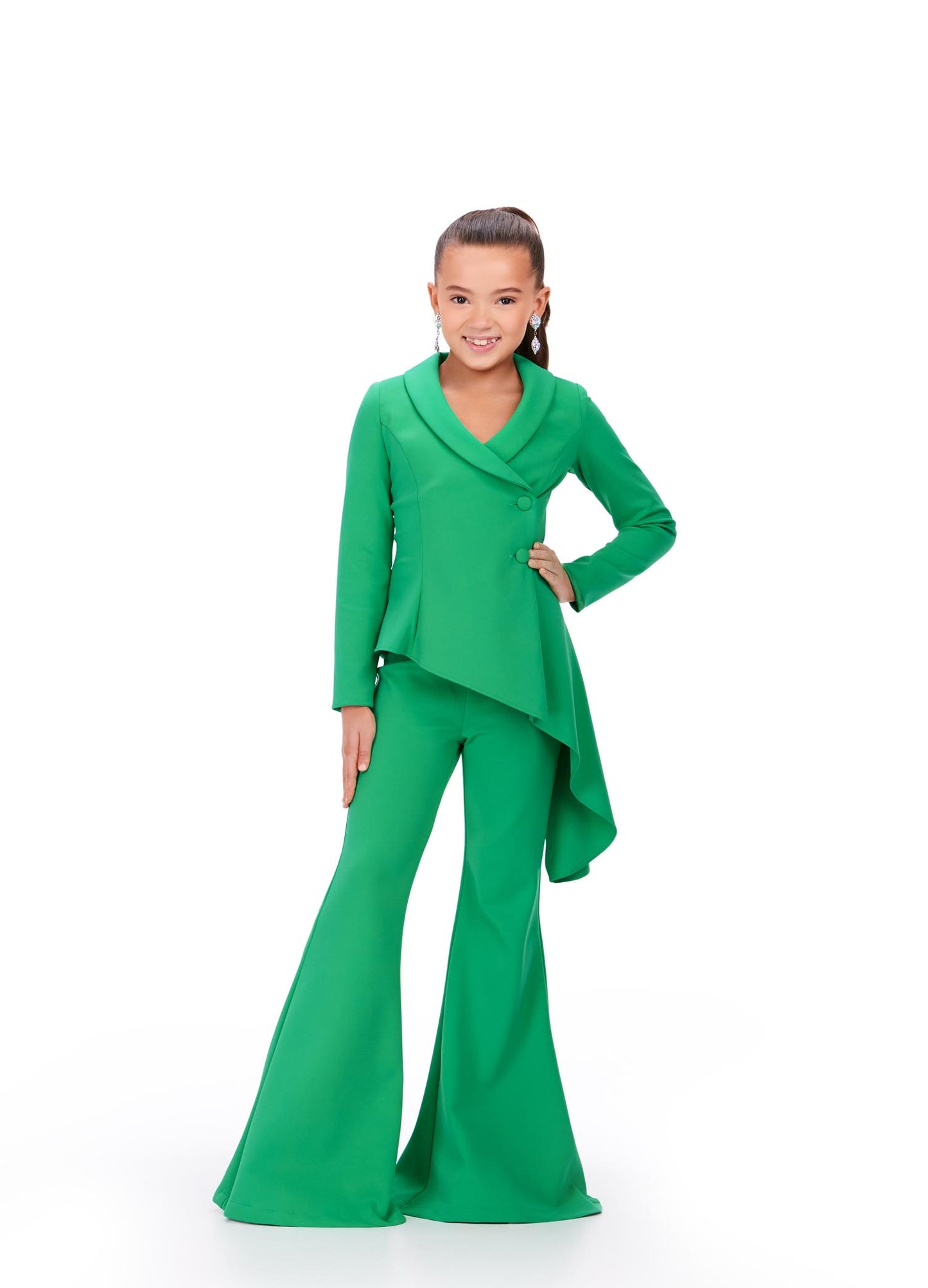 Ashley Lauren Kids 8207 Girls Long Sleeve Two Piece Scuba Jumpsuit Pageant Interview Wear