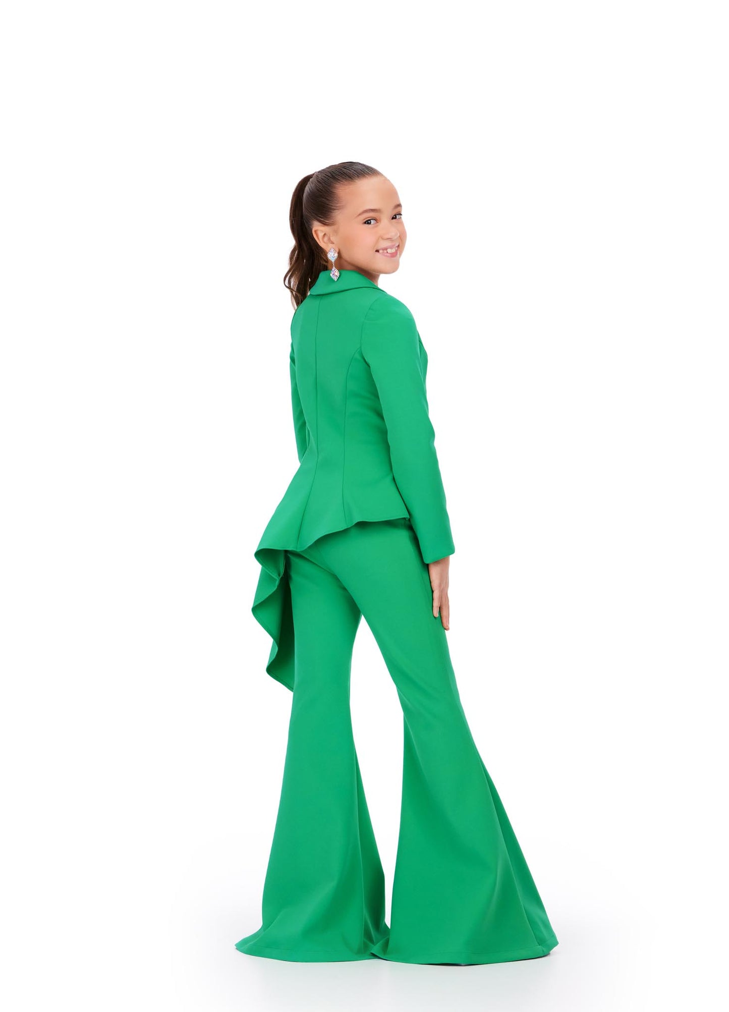 Ashley Lauren Kids 8207 Girls Long Sleeve Two Piece Scuba Jumpsuit Pageant Interview Wear