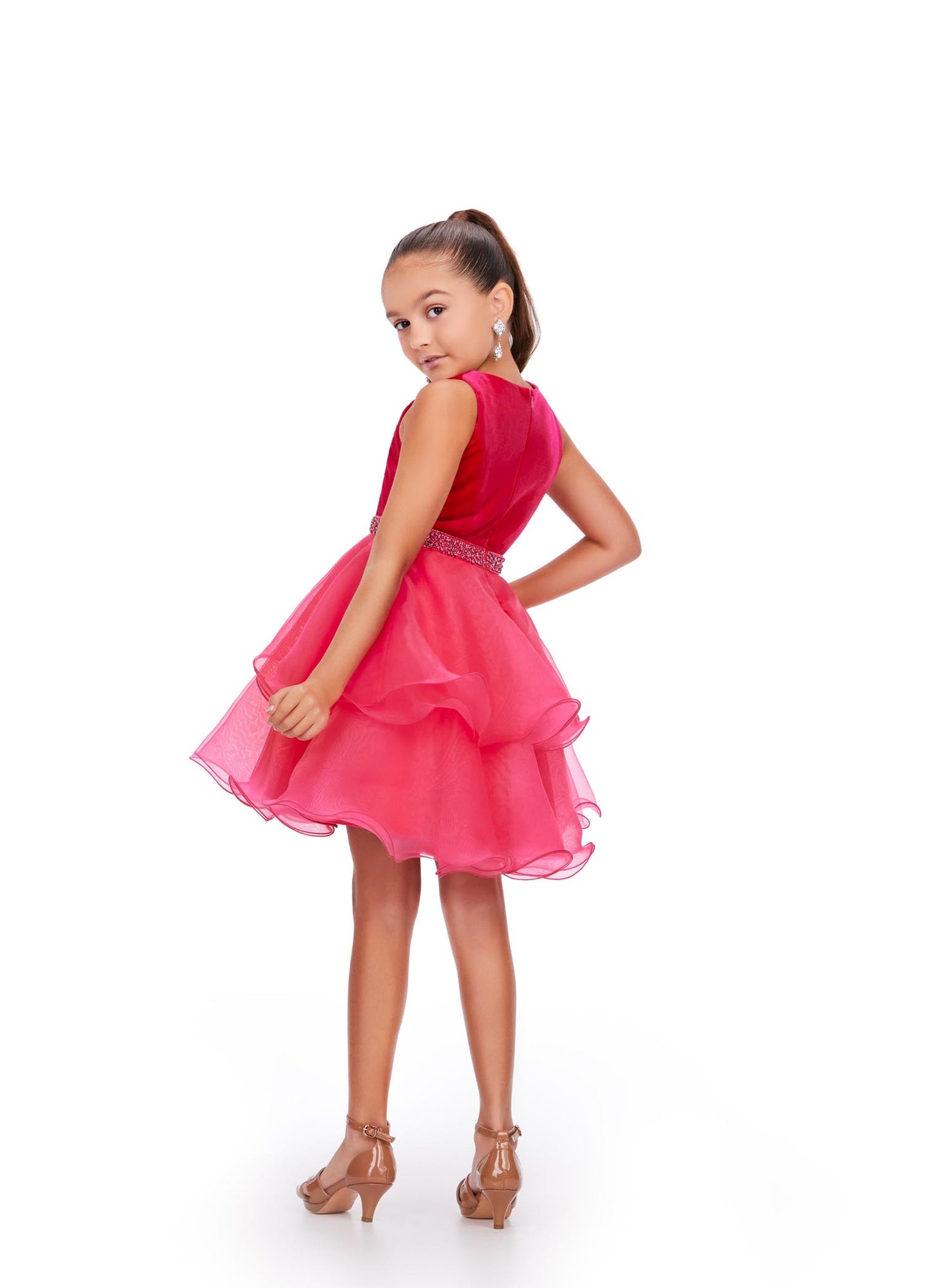 Ashley Lauren Kids 8216 Velvet Bustier And Organza Skirt Beaded Detail Crew Neckline Cocktail Dress