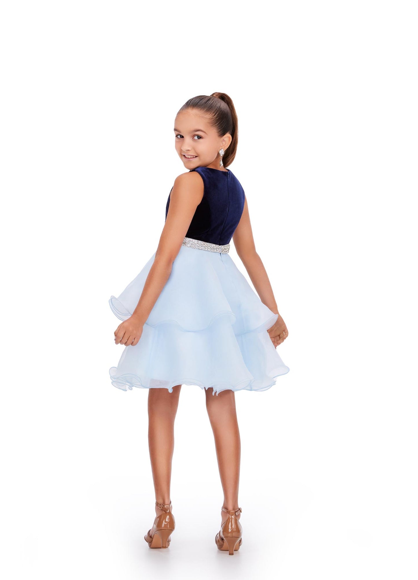 Ashley Lauren Kids 8216 Velvet Bustier And Organza Skirt Beaded Detail Crew Neckline Cocktail Dress