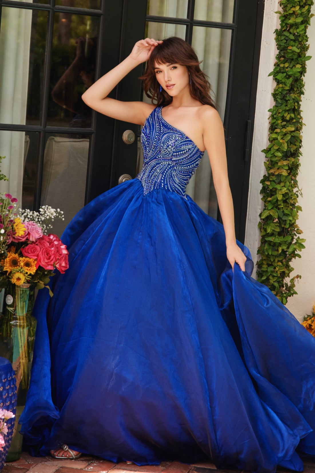 Ava Presley 29258 Long One Shoulder Beaded Pageant Dress Ball Gown A Line Prom Formal Train