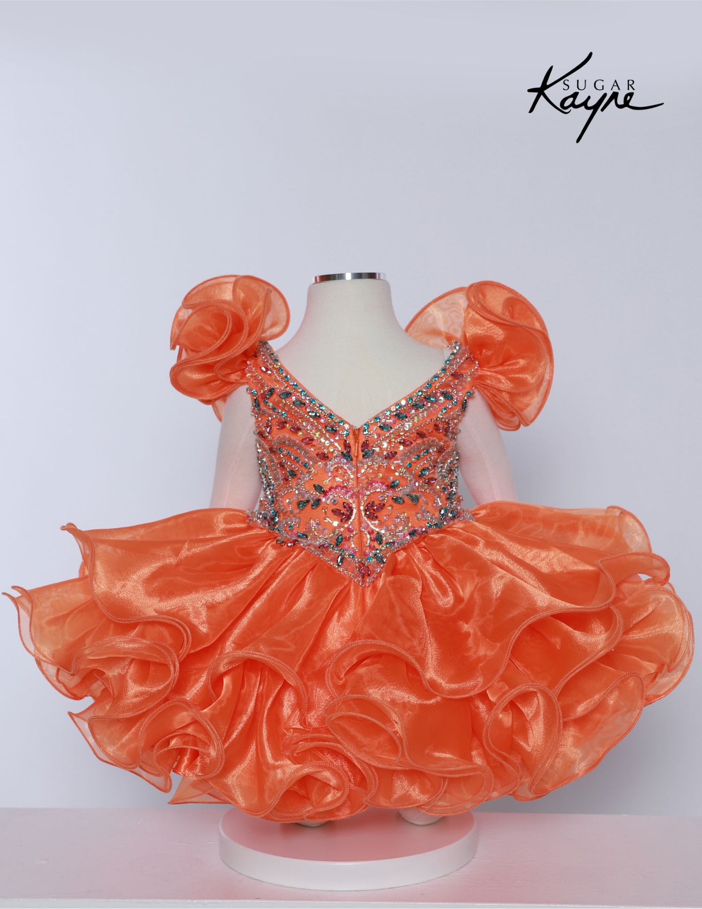 Sugar Kayne C232 Girls Pageant Cupcake Dress Crystal Bodice Sweetheart Neckline Ruffle Shoulders