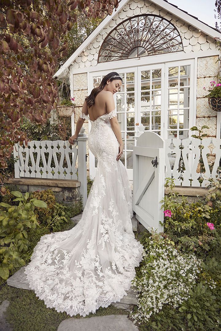 Casablanca Bridal 2491 Palmer Wedding Dress lace fit and flare mermaid bridal gown off the shoulder detachable lace straps sweetheart neckline