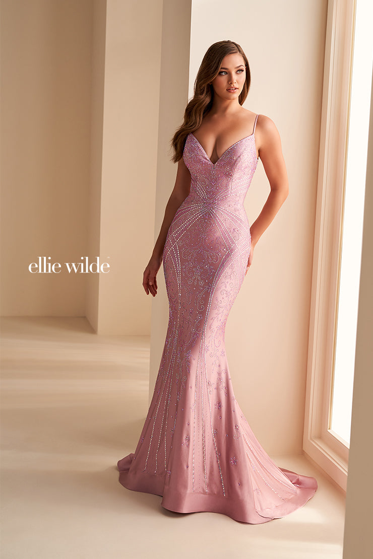 Ellie Wilde EW35002 Long Crystal Jersey Prom Dress Corset Mermaid Formal Evening Gown