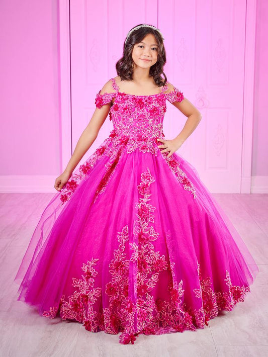 Feel like a true princess in the stunning Tiffany Princess 80011MW pageant dress. With intricate sequin lace detailing, a flattering corseted off-shoulder design, and a gorgeous ballgown silhouette, this dress will make you stand out on any stage. Embrace your inner royalty and shine like never before!