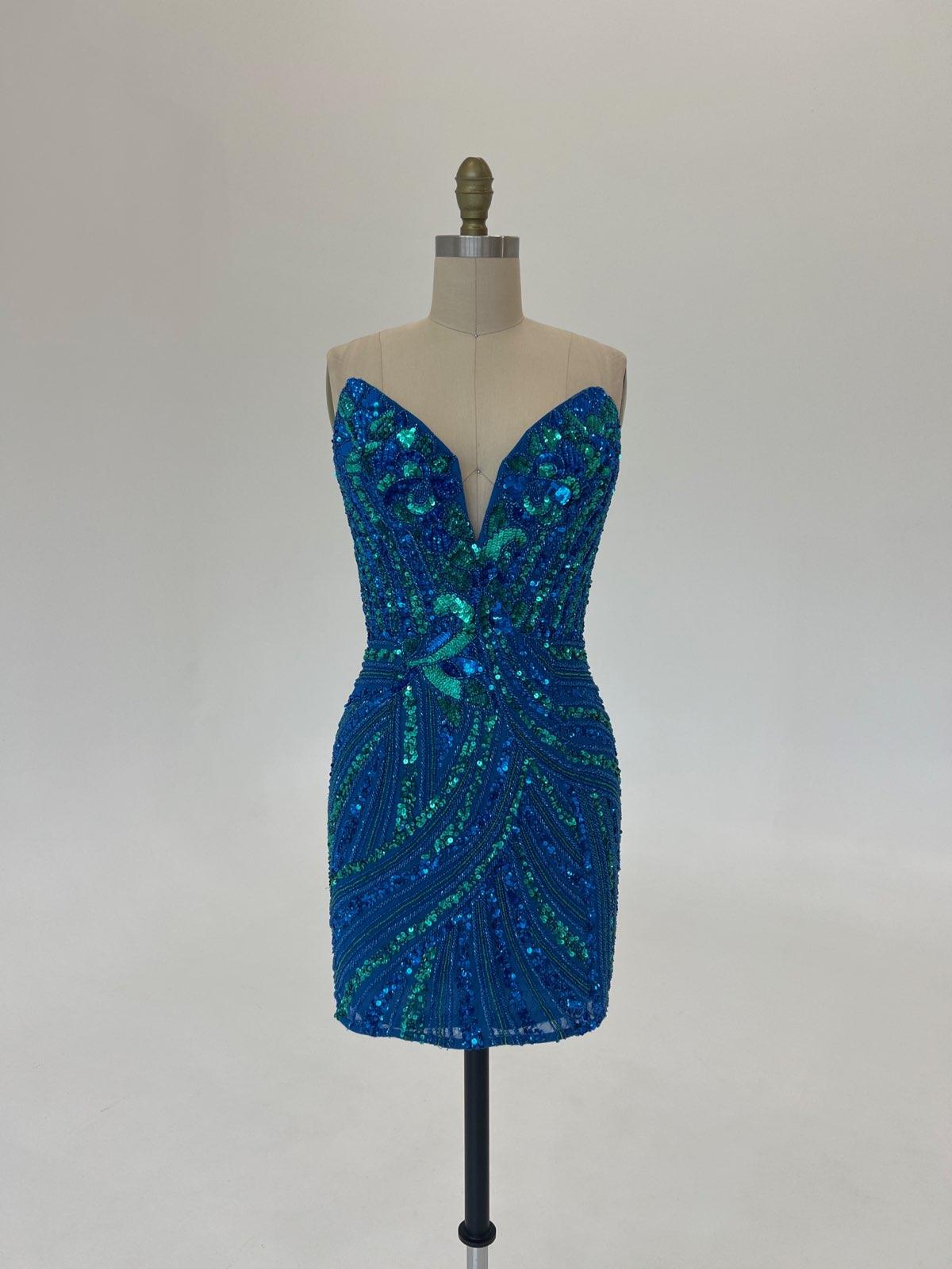 Ashley Lauren 4500 Size 14 Orchid Short cocktail dress Peak Point V Neck Formal Beaded Sequin Gown