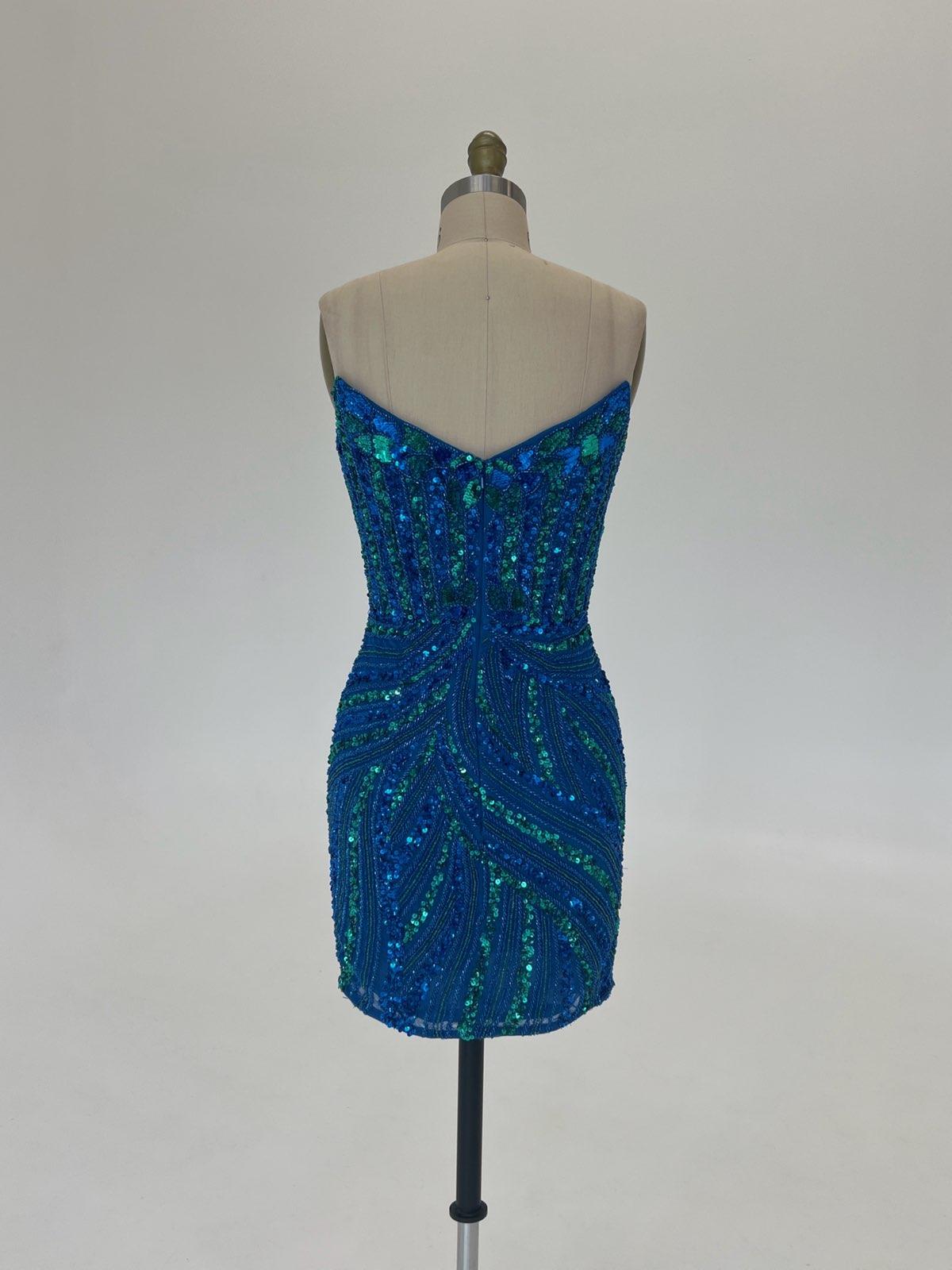 Ashley Lauren 4500 Size 0 Sky Short Cocktail Dress Peak Point V Neck Formal Beaded Sequin Gown