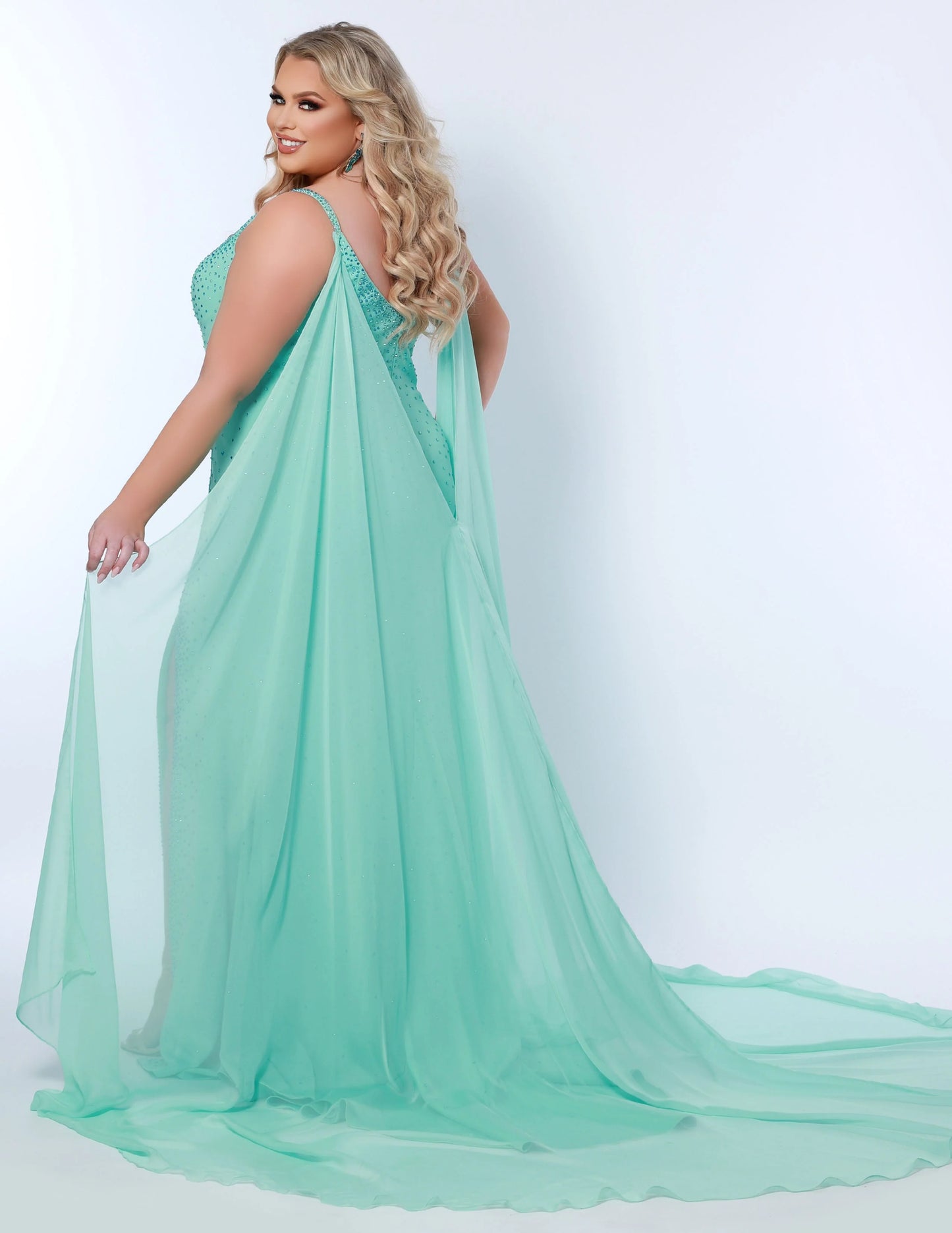 Sydneys Closet JK2218 Maverick Pageant Dress Plus Size Prom Dress with Cape