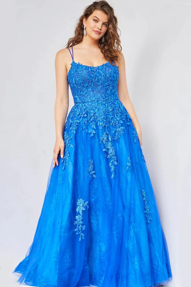 Jovani JVN06644 Size 00 Blue Long Lace Ball Gown Prom Dress Corset Sheer Pageant Gown