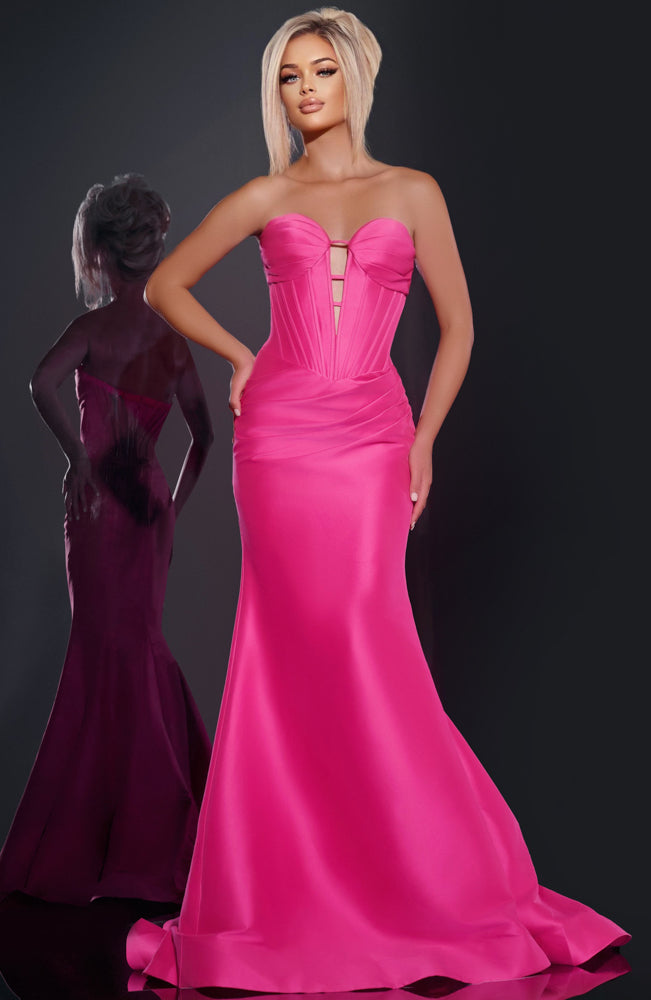 Jovani 43350 Fuchsia prom dress plunging neckline corset mermaid evening gown