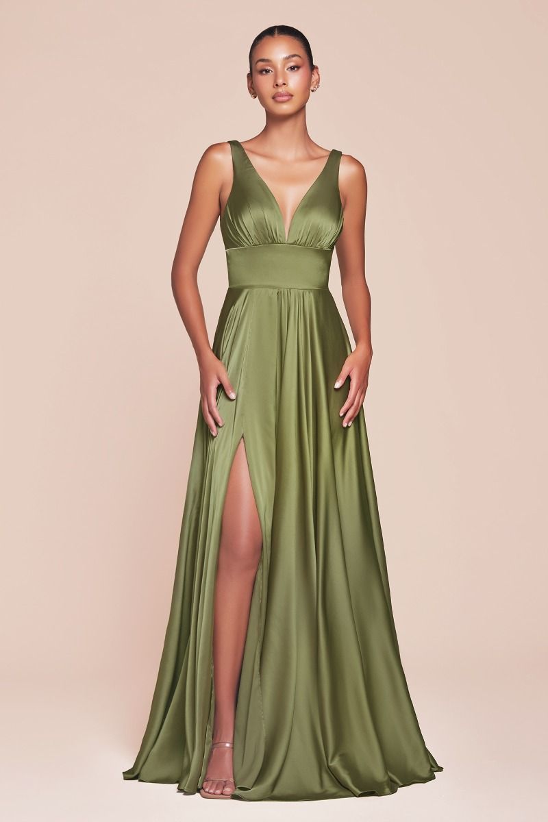 Ladivine 7469 Bridesmaids Dress is an A-line dress features a deep V-neckline and an empire waistline, beautifully crafted from soft satin. The fitted bodice transitions into a gracefully gathered skirt, creating a flattering silhouette. This best seller is ideal for bridesmaids, wedding guests, or formal events, and is both elegant and timeless.