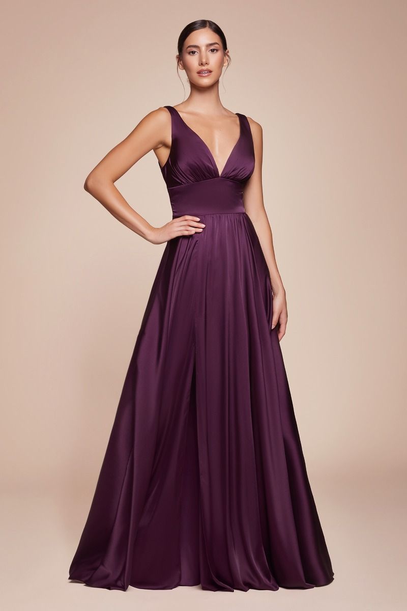 Ladivine 7469 Bridesmaids Dress is an A-line dress features a deep V-neckline and an empire waistline, beautifully crafted from soft satin. The fitted bodice transitions into a gracefully gathered skirt, creating a flattering silhouette. This best seller is ideal for bridesmaids, wedding guests, or formal events, and is both elegant and timeless.