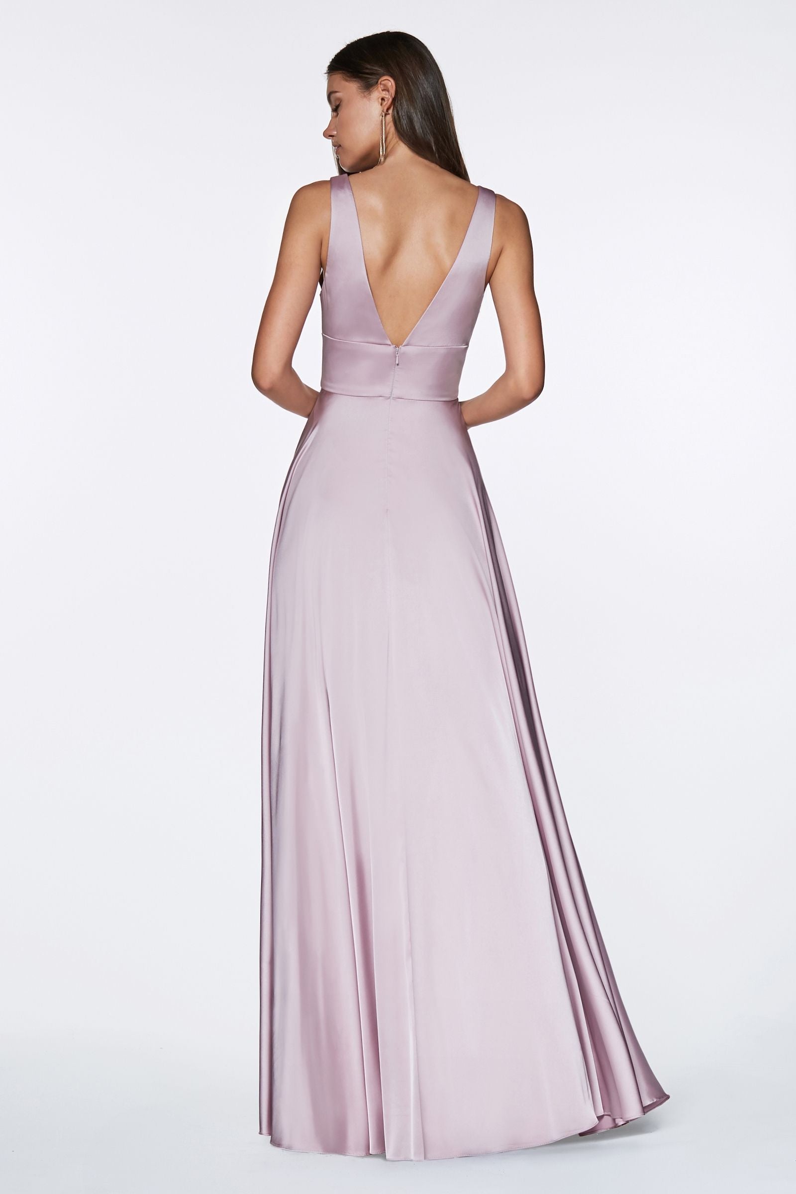 Ladivine 7469 Bridesmaids Dress is an A-line dress features a deep V-neckline and an empire waistline, beautifully crafted from soft satin. The fitted bodice transitions into a gracefully gathered skirt, creating a flattering silhouette. This best seller is ideal for bridesmaids, wedding guests, or formal events, and is both elegant and timeless.