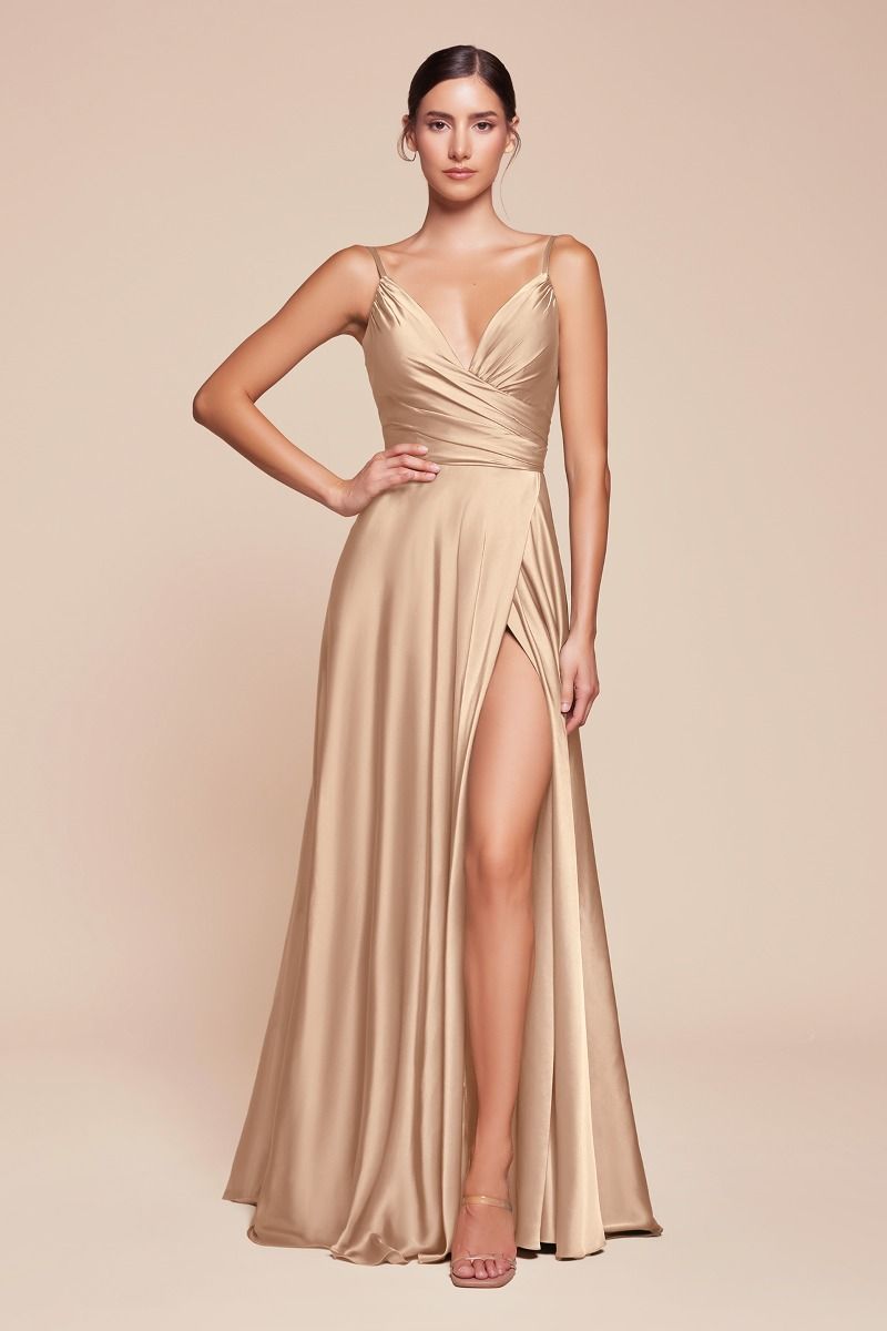 Ladivine 7485 Bridesmaids Dress Soft Satin A-Line Sweetheart Neckline Slit