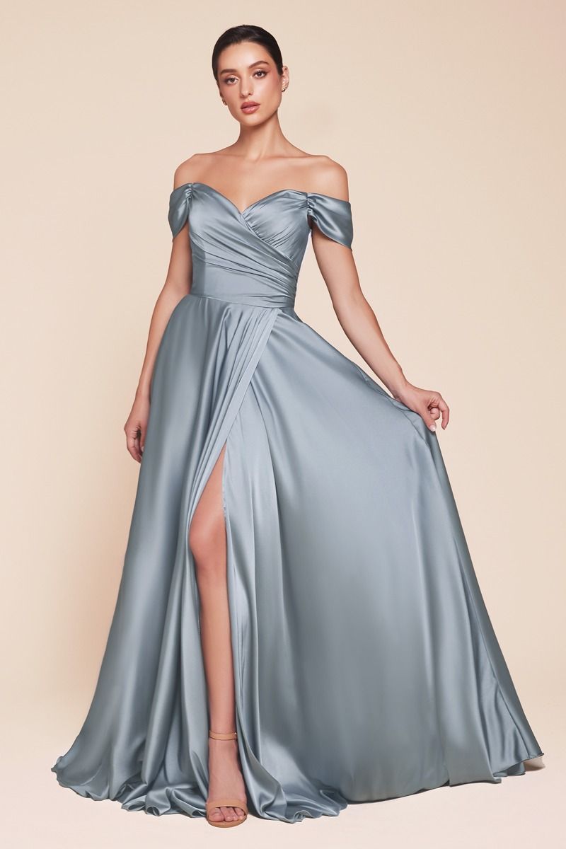 Ladivine 7493 Bridesmaids Dress A Line Soft Satin Maxi Slit Dress off the Shoulder Formal Bridesmaid