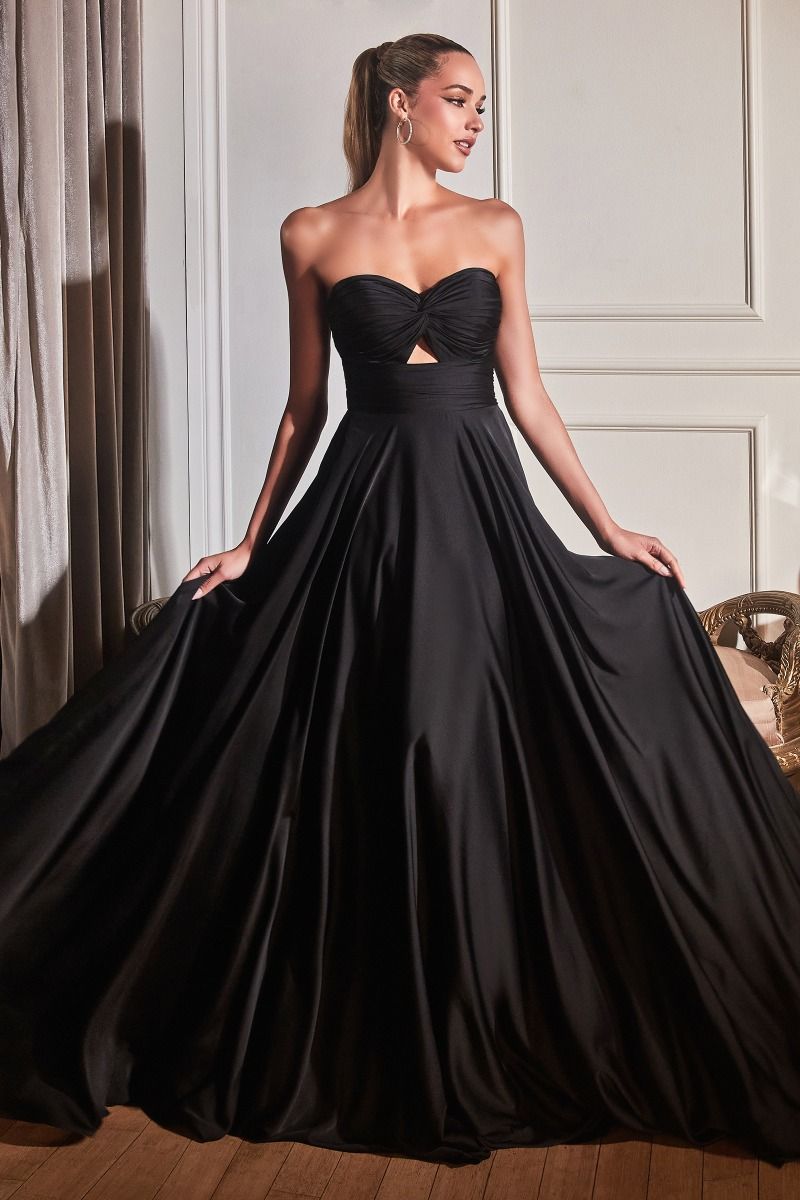 Ladivine 7496 Bridesmaids Dress Strapless A Line Soft Satin Keyhole Gown black