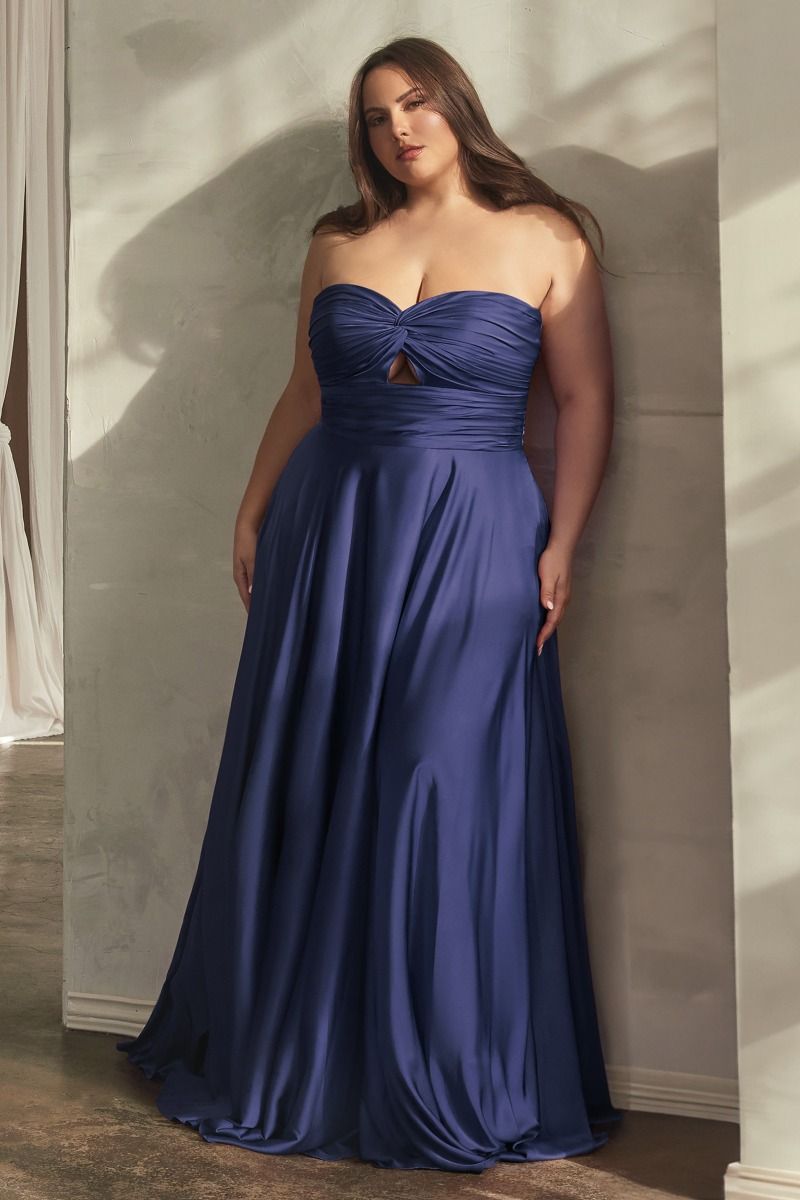 Ladivine 7496C Bridesmaids Dress Curvy Strapless A Line Soft Satin Keyhole Gown