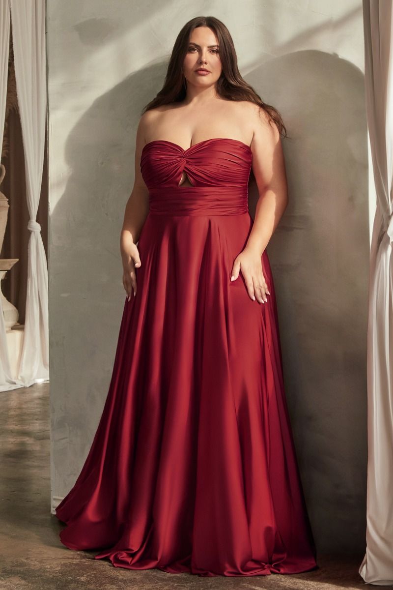 Ladivine 7496C Bridesmaids Dress Curvy Strapless A Line Soft Satin Keyhole Gown