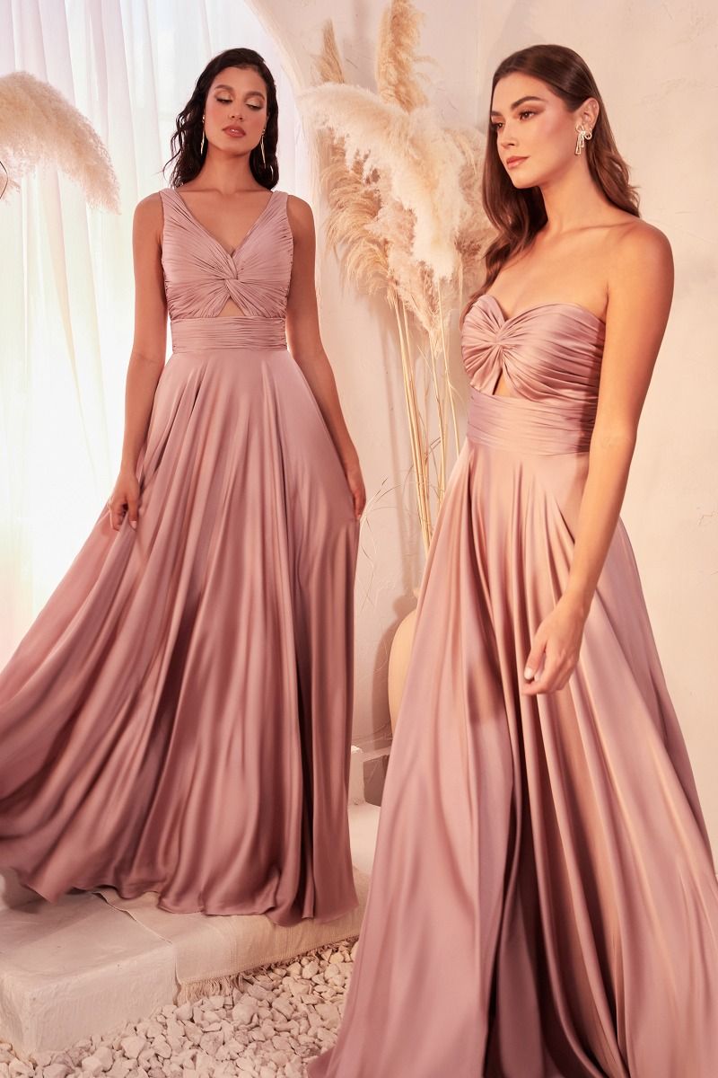 Ladivine 7497 Bridesmaids Dress A line Soft Satin Keyhole Straps dark mauve