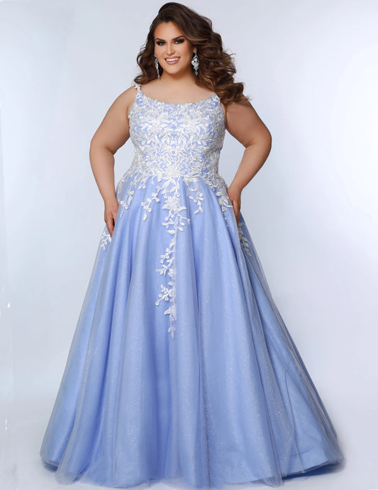 Sydney's Closet SC7350 A-Line Beaded And Appliqued 3D Flowers On Bodice Scoop Neck Plus Size Prom Dress. Make prom night even more magical with Sydney's Closet SC7350 A-Line dress! This stunning gown has everything you need to make your grand entrance: shimmering beading, appliqued 3D flowers, and a flattering scoop neckline. Ready to wow ? Let's get this party started!