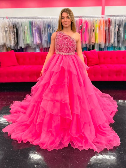 Introducing the Samantha Blake 1025 Girls Long Pageant Dress. Made with Chiffon Ruffle layers and a one shoulder design, this gown exudes elegance and sophistication. Perfect for formal events and pageants, your little girl will shine and feel like a princess in this stunning dress.&nbsp;