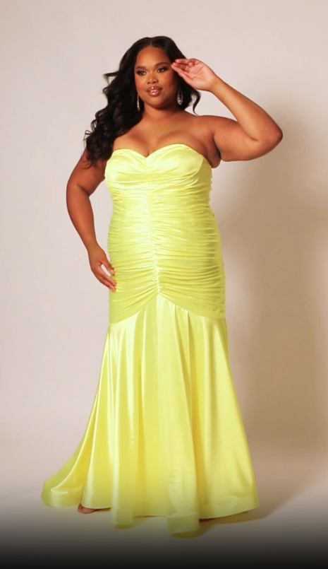 This elegant mermaid dress by Sydneys Closet SC7364 features a fitted sweetheart bodice top and a ruched satin skirt with a long, floor-length train. With a timeless strapless design, this prom dress is perfect for a formal occasion. Our curve-hugging long formal dress lets you look glamorous and make a trendy fashion statement at Prom or any elegant evening event coming up on your social calendar.