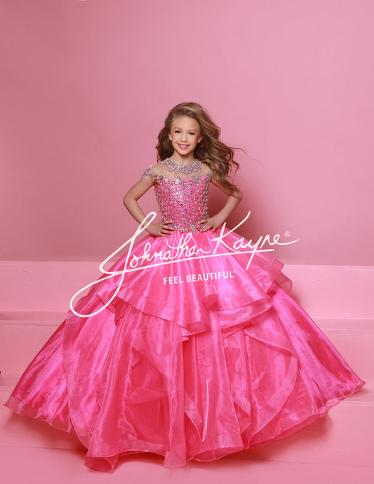 Sugar Kayne C354 Girls Pageant Ballgown Dress Crystal Bodice Layered Organza Skirt Cap sleeve