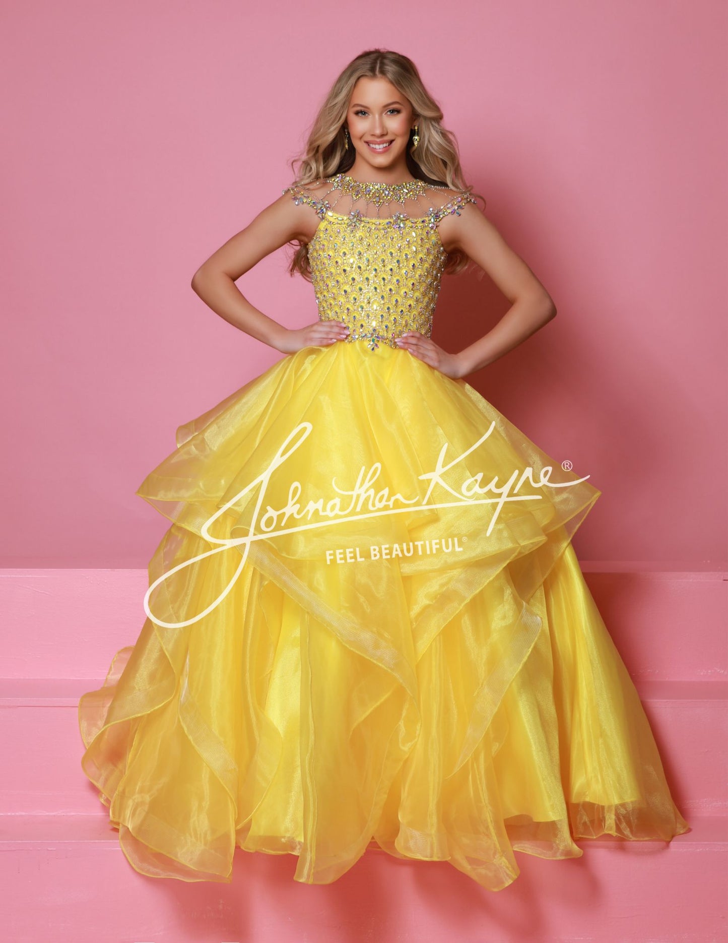 Sugar Kayne C354 Girls Pageant Ballgown Dress Crystal Bodice Layered Organza Skirt Cap sleeve