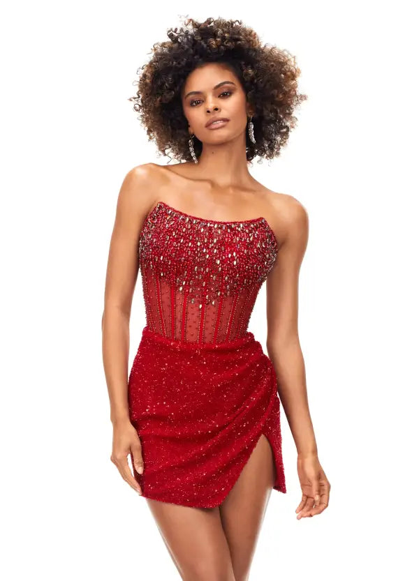 Ashley Lauren 4564 Beaded Cocktail Dress with Exposed Boning