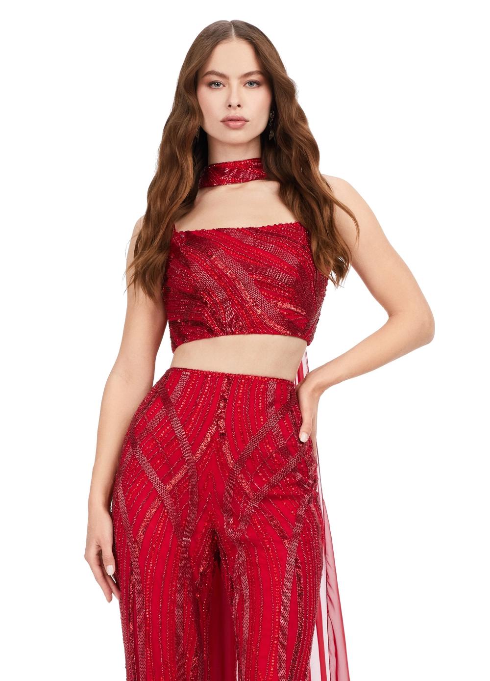 Ashley Lauren 11385 Fully Beaded 2-Piece With Chiffon Cape Spaghetti Strap Jumpsuit