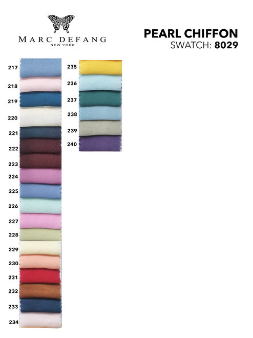 Enhance your formal wear with the Marc Defang 2012 Long Adult 4 Panel Chiffon Cape. This detachable accessory adds elegance and versatility with its delicate chiffon fabric and 4 panel design. Perfect for pageants and formal events, it's a must-have for any fashion-forward individual.   Ladies ONE SIDE FITS ALL Shoulder V back cape Chiffon Material  total 4 panels 