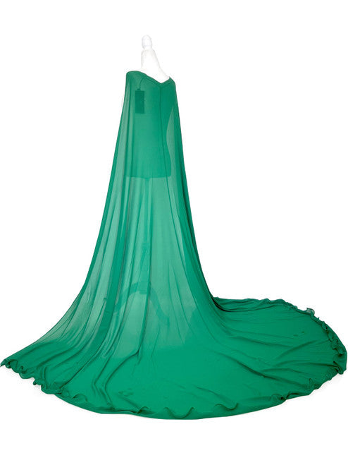 Elevate your formal look with the Marc Defang 2011 Long Chiffon Formal Pageant Cape. This detachable cape features 2 panels for a customizable fit and a stunning chiffon fabric that will flow gracefully as you move. Perfect for pageants, this cape adds that extra touch of elegance to your ensemble.   Ladies ONE SIDE FITS ALL