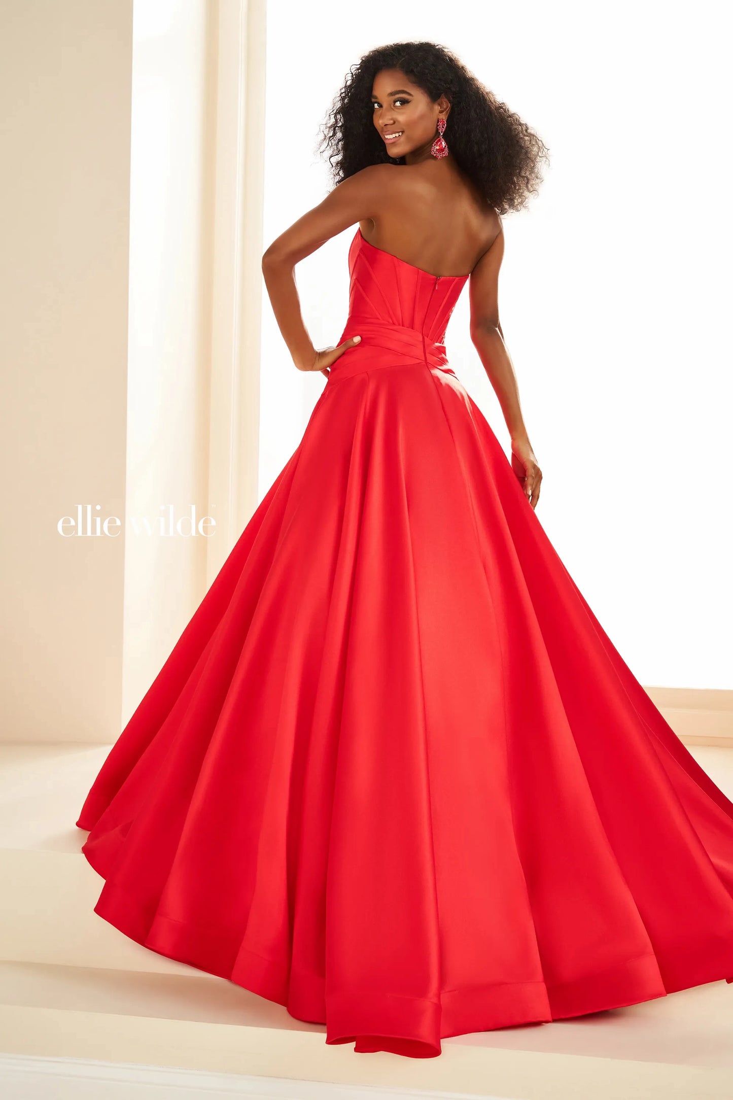 Ellie Wilde EW36105 Mikado A Line Dress Drop Waist Scoop Neck Ballgown Prom Pageant Formal