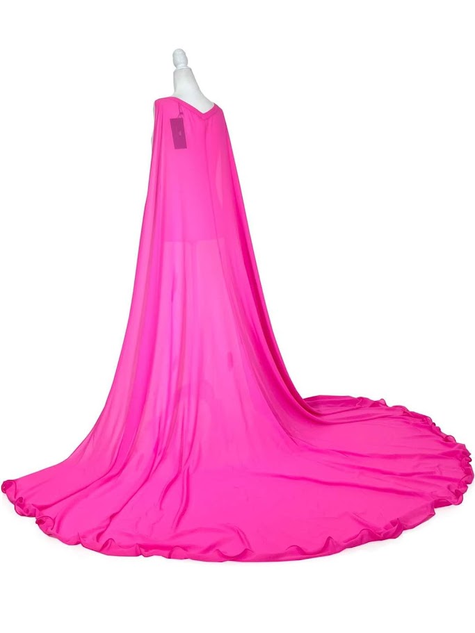 Elevate your formal look with the Marc Defang 2011 Long Chiffon Formal Pageant Cape. This detachable cape features 2 panels for a customizable fit and a stunning chiffon fabric that will flow gracefully as you move. Perfect for pageants, this cape adds that extra touch of elegance to your ensemble.   Ladies ONE SIDE FITS ALL