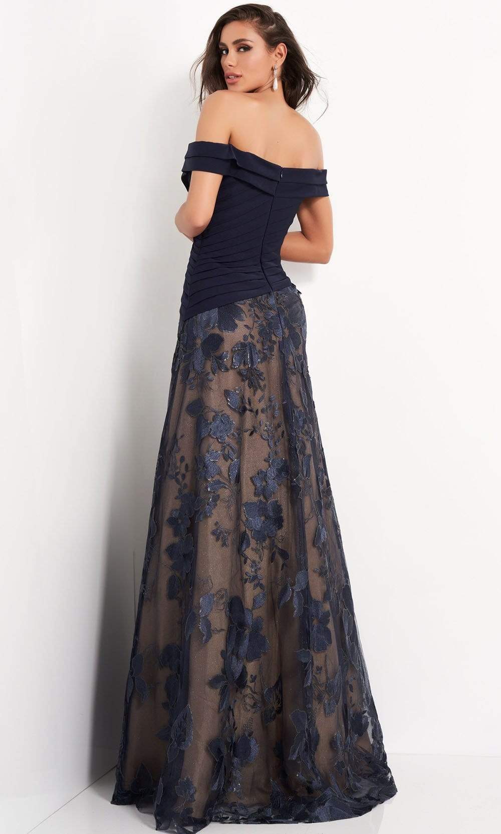 Jovani 02852 Navy Mother of the Bride Dress off shoulder long A line ruched evening gown