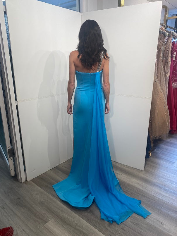 Jovani 08230 Pageant Dress Size 00 Turquoise Long High Slit