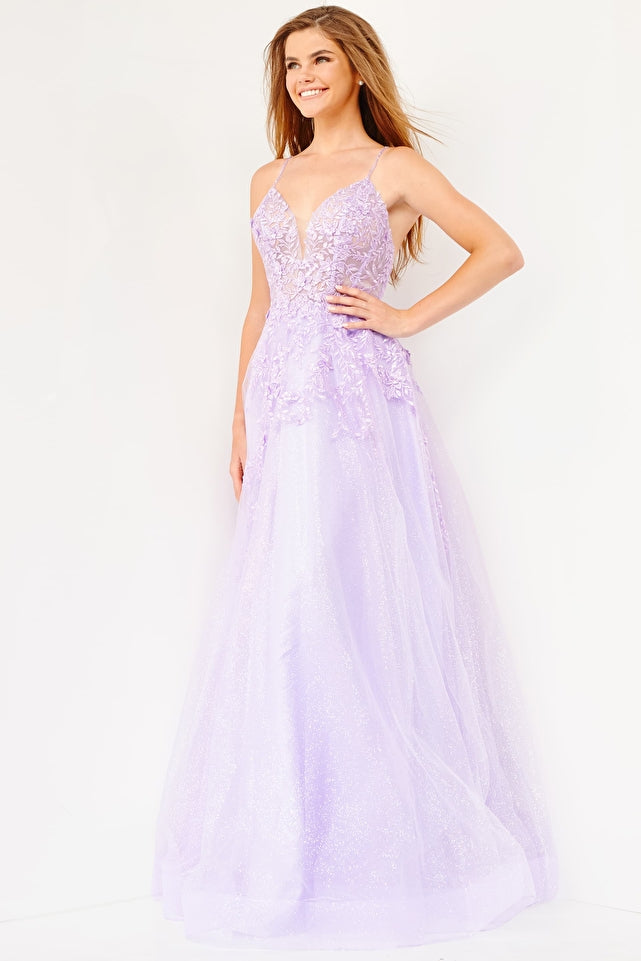 jovani 22512 lilac a line prom dress long lace gown