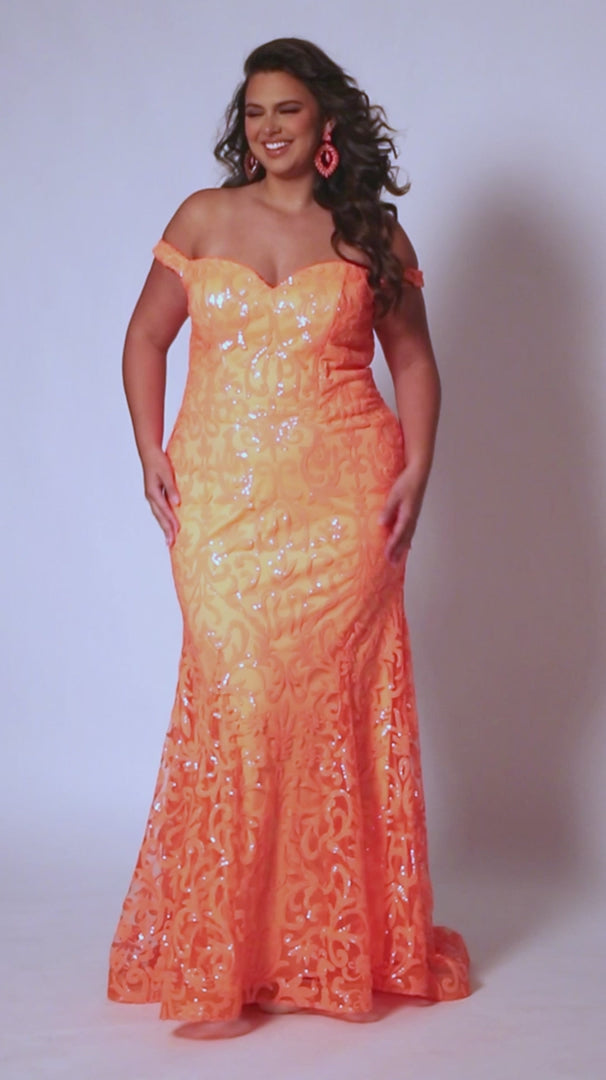 Make a statement at your next formal event in the stunning Sydneys Closet SC7371 Long Prom Dress. This elegant design features a mermaid silhouette, off-shoulder neckline, fitted bodice adorned with sparkly sequins, and a flowing floor-length skirt. Crafted from high-quality materials and designed to flatter your curves, this formal gown will make you look and feel your best. 