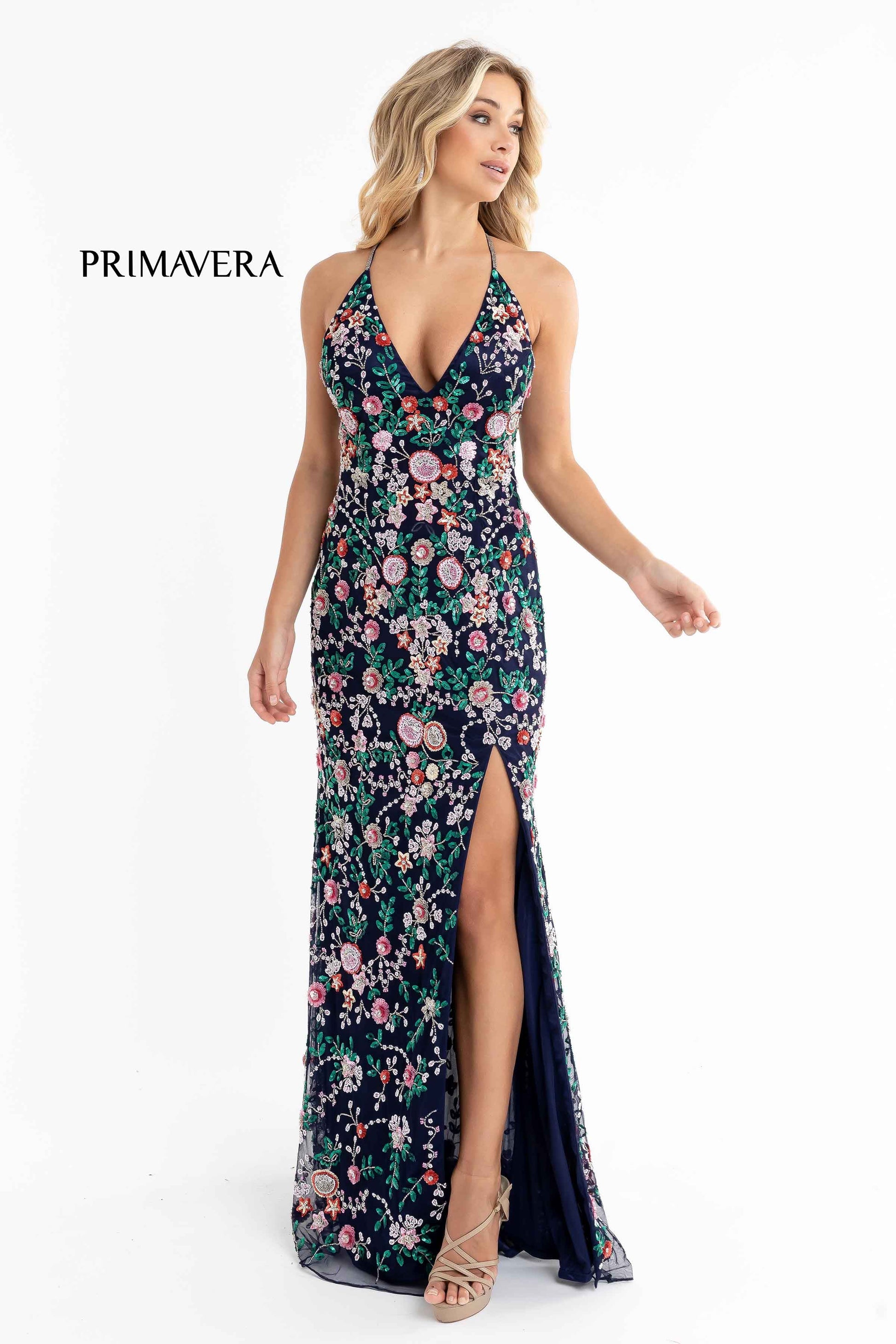 Primavera Couture 3073 Prom Dress Sequin Flowers Long