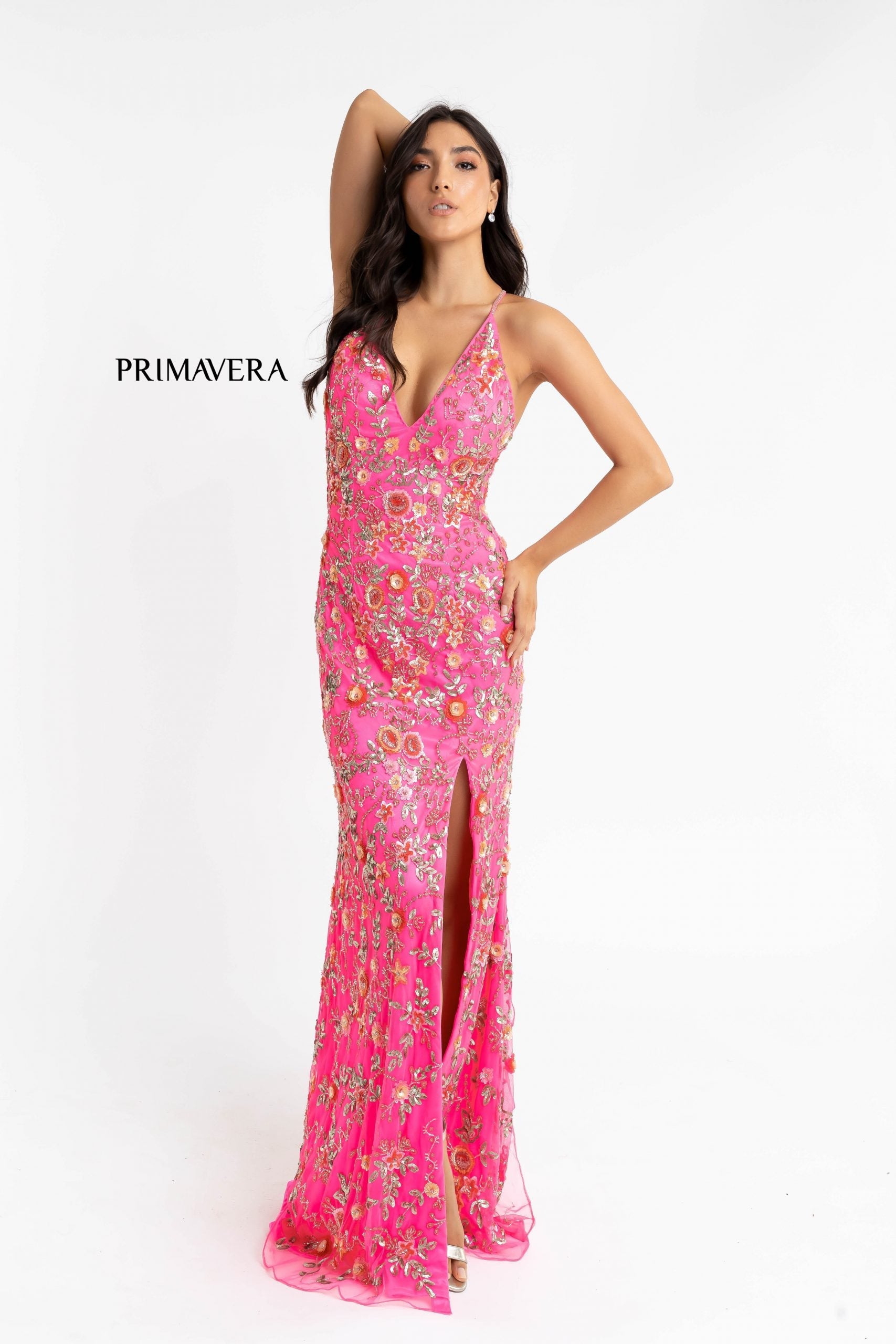 Primavera Couture 3073 Prom Dress Sequin Flowers Long