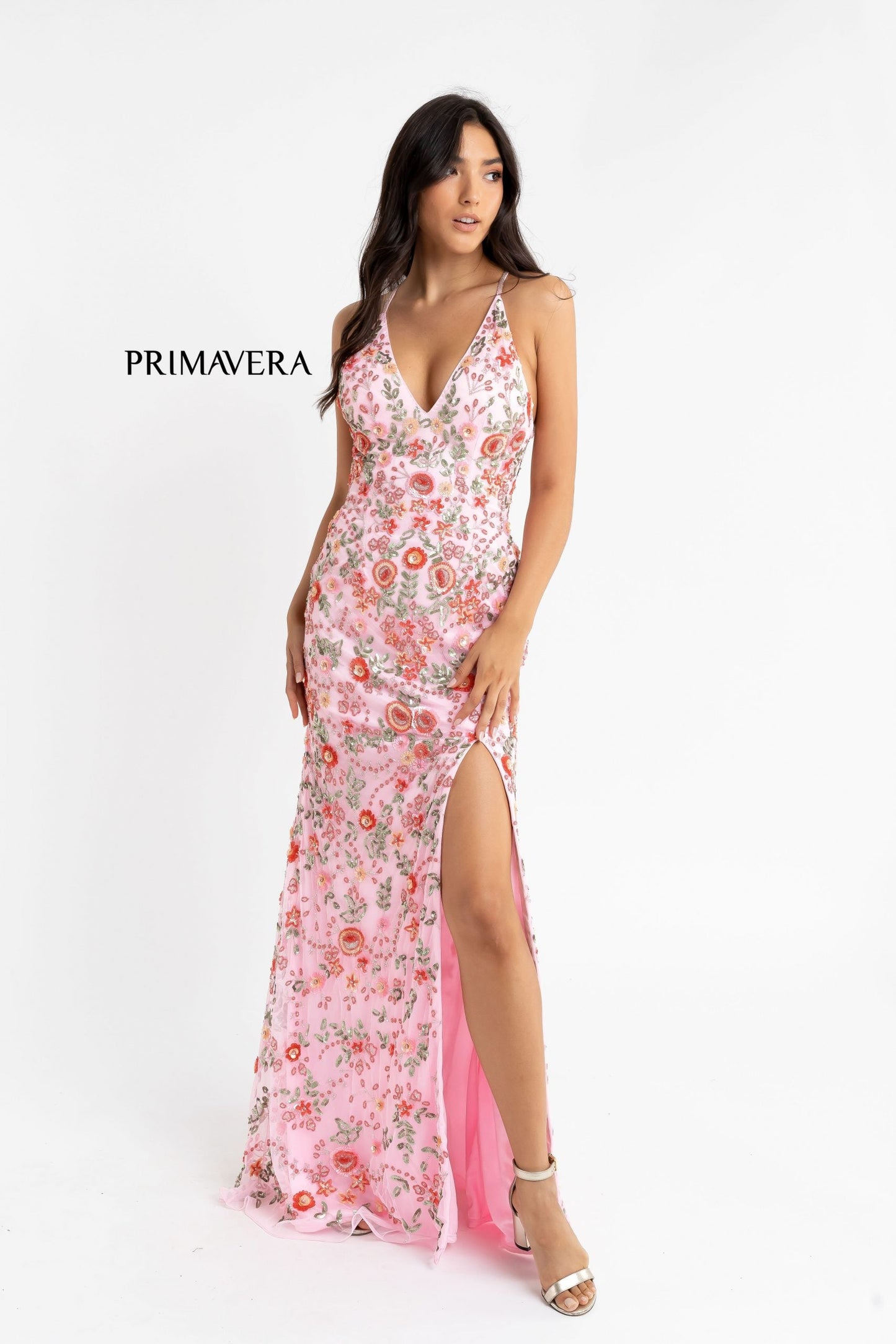 Primavera Couture 3073 Prom Dress Sequin Flowers Long