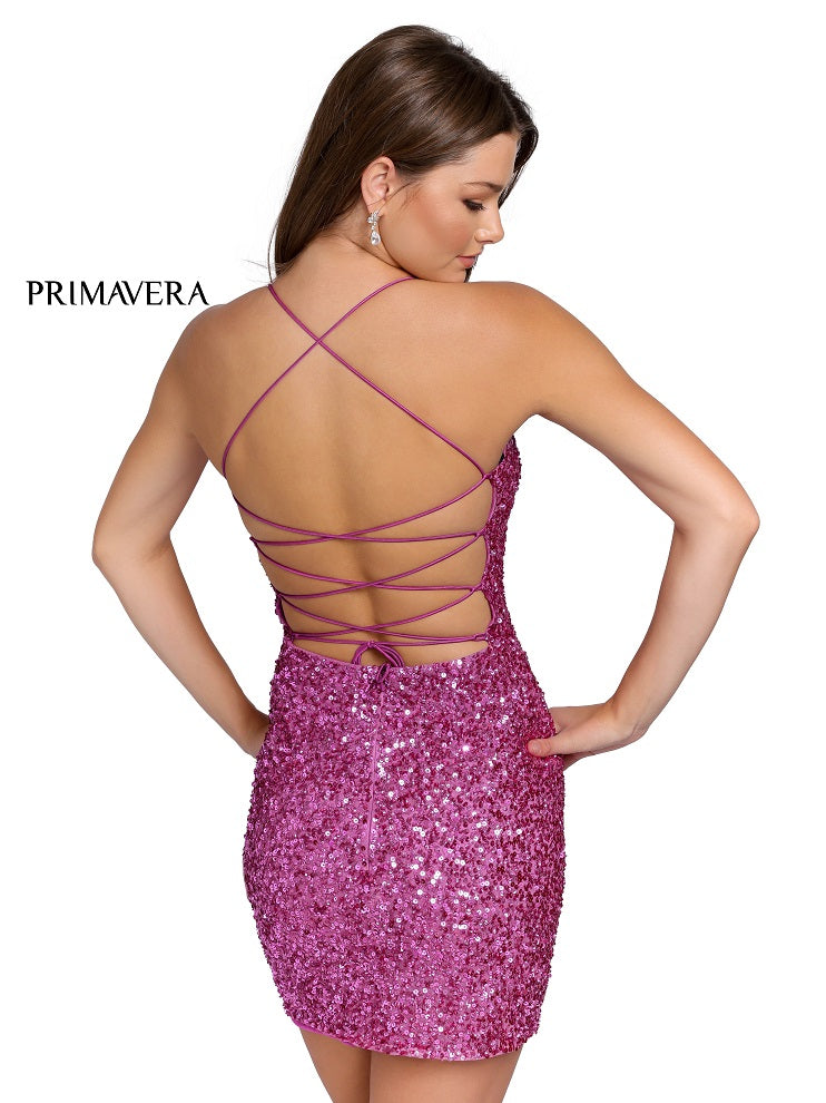 Primavera-Couture-3351-Black-Cocktail-Dress-back-Sequin-fitted-short-homecoming-scoop-neckline-lace-up-back-backless